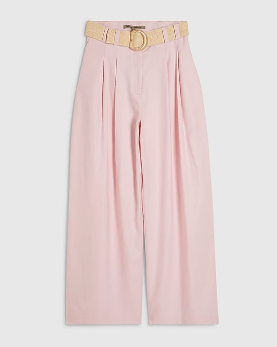 River Island Womens Wide Leg Trousers Pink Linen Look Belted - Image 6