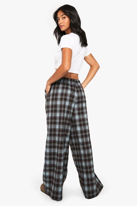 Petite Check Wide leg Drawcord Waist Trousers - Image 2