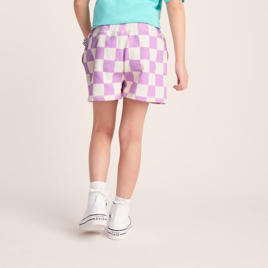 Afrino Kids Shaun the Sheep Sweatshort - Liliac Haze/Woolly Checkerboard - Image 2
