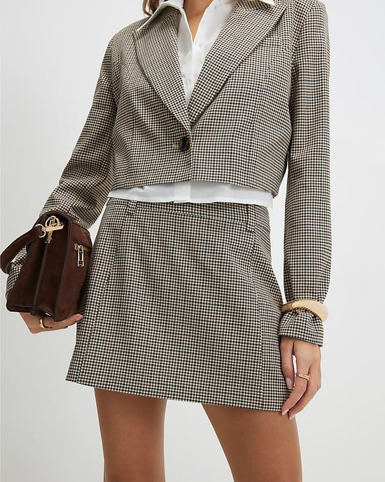 River Island Womens Skort Brown Check Print Hybrid Fabric Tailored - Image 1