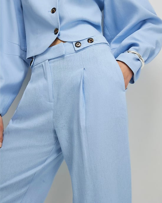 River Island Womens Barrel Trousers Blue Linen Blend Tailored - Image 2