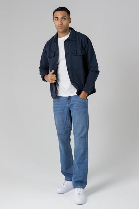 Navy Organic Cotton Relaxed Overshirt With Utility-Style Pockets - Image 2