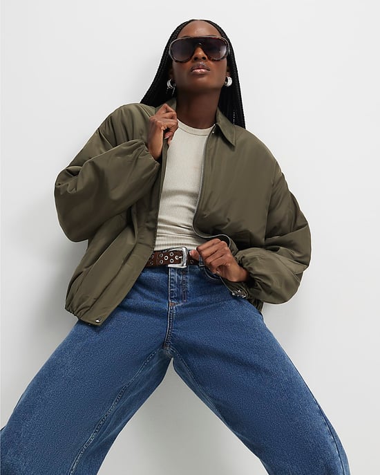River Island Womens Jacket Khaki Bubble Hem Collared Zip Popper - Image 2