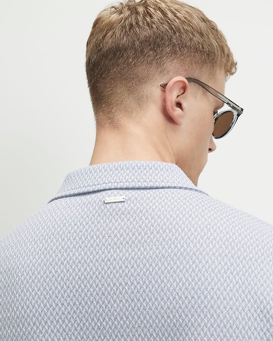 River Island Mens Shirt Blue Regular Fit Triangle Jacquard Collared - Image 2