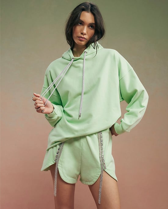 River Island Womens Hoodie Green Year Zero Embellished Cord - Image 2