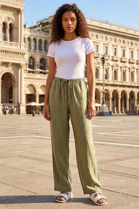 Petite Stripe Pull On Stretch Trouser - Image 1