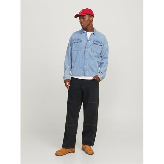Men's Jack and Jones Owen Solid Patterned Wide Leg Pants in Black - Image 3
