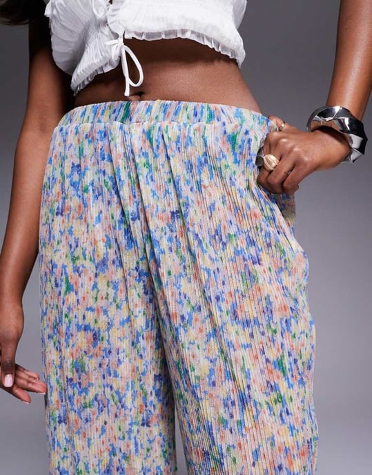 ASOS LUXE co-ord wide leg plisse mesh floral trouser - Image 3
