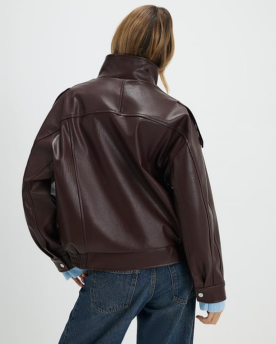 River Island Womens Jacket Brown Faux Leather Funnel Neck Batwing - Image 3