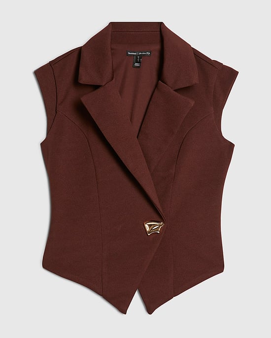 River Island Womens Waistcoat Petite Brown Cap Sleeve Twill - Image 5