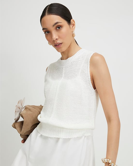 River Island Womens Midi Dress White Schiffli Knit Hybrid Round Neck - Image 2