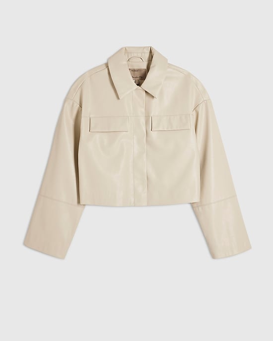 River Island Womens Overshirt Cream Faux Leather Cropped - Image 6