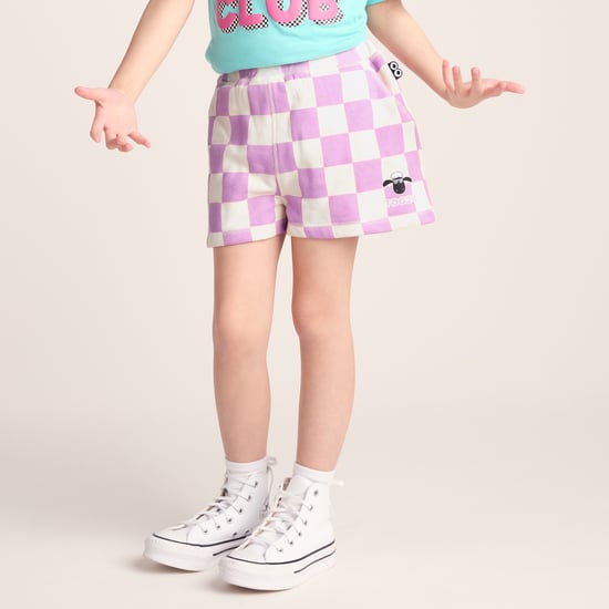 Afrino Kids Shaun the Sheep Sweatshort - Liliac Haze/Woolly Checkerboard - Image 3