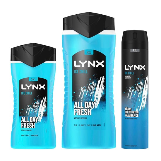 Lynx Ice Chill 3pk Bundle of 250ml Body Spray and 225ml & 500ml Shower Gels - Image 1