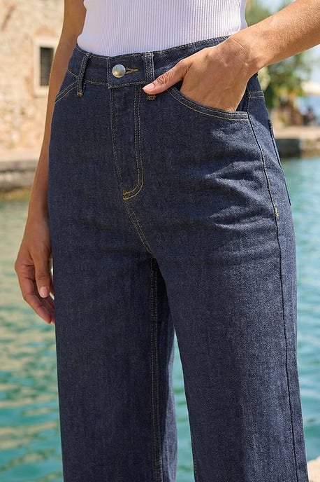Wide Leg Stretch Denim Cropped Culottes - Image 4