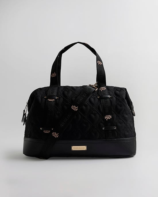 River Island Womens Holdall Bag Black Heart Quilted Zip - Image 4
