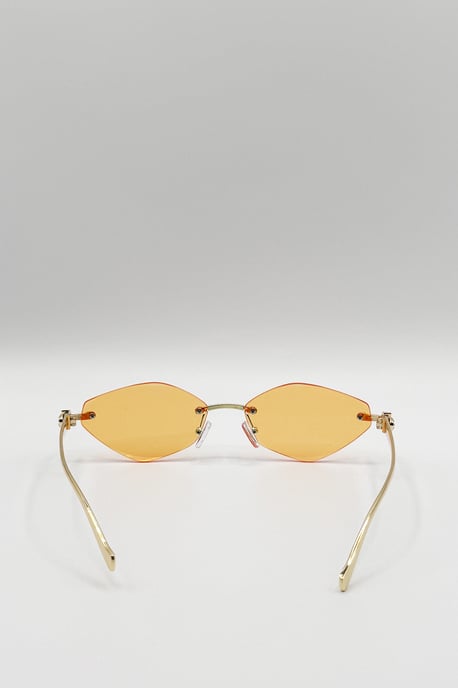 Rimless Oval Geo Metal Sunglasses in Orange - Image 5