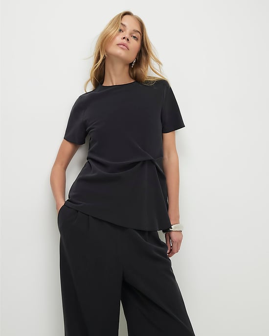 River Island Womens Top Black Short Sleeve Gathered Side Crew Neck - Image 1