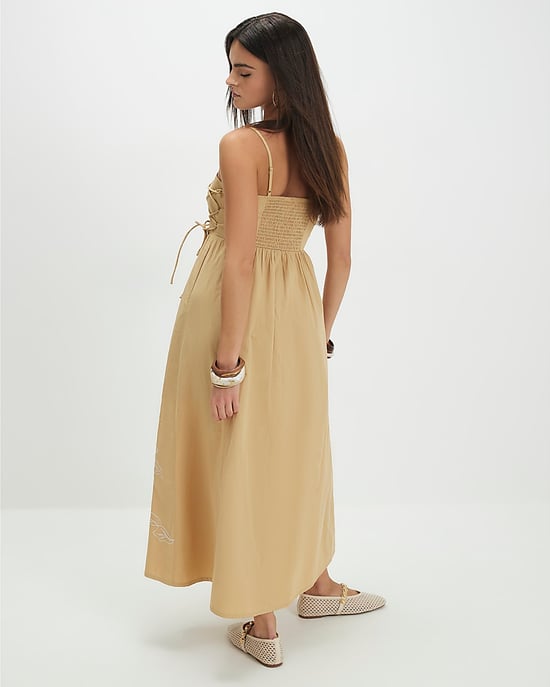 River Island Womens Midi Dress Beige Cotton Broderie Tie Side - Image 3