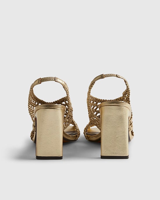 River Island Womens Heeled Sandals Gold Caged Square Open Toe - Image 3