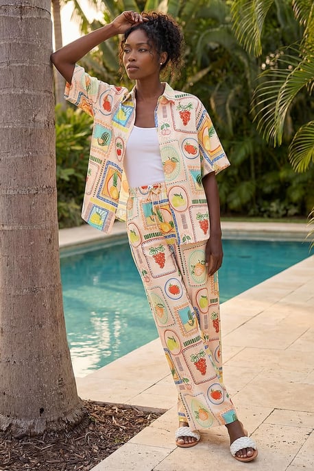 Fruit Print Tie Waist Stretch Trouser - Image 5