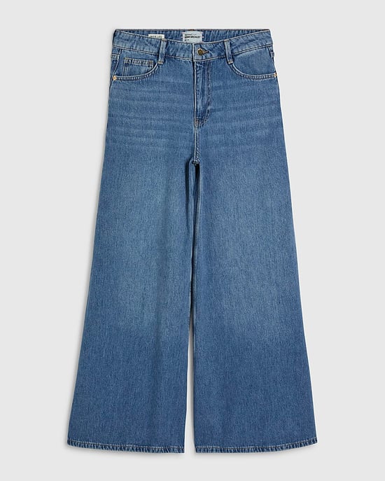 River Island Womens Wide Leg Jeans Petite Blue High Waisted Soft - Image 4