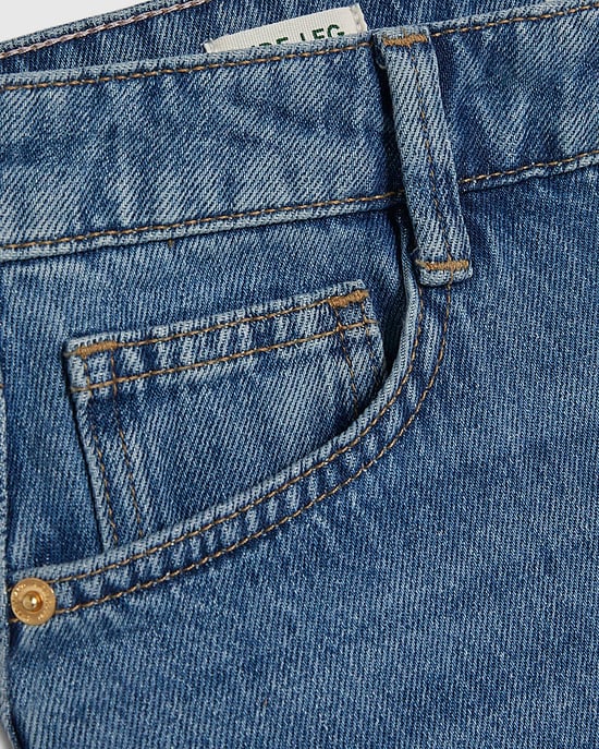 River Island Womens Wide Leg Jeans Petite Blue High Waisted Soft - Image 3