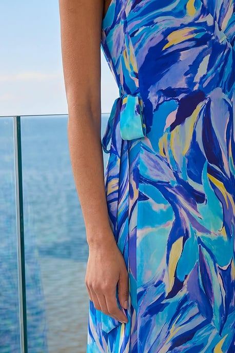 Floral Print Wrap Chiffon Midi Dress - Image 4
