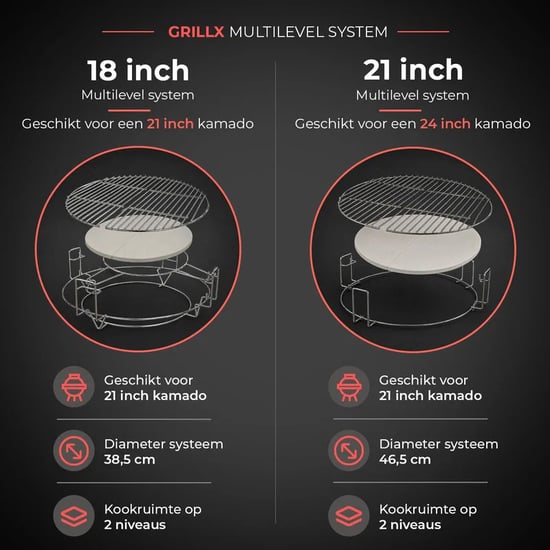 GrillX Multilevel systeem 18 inch inclusief 2 halve manen universeel - Image 2