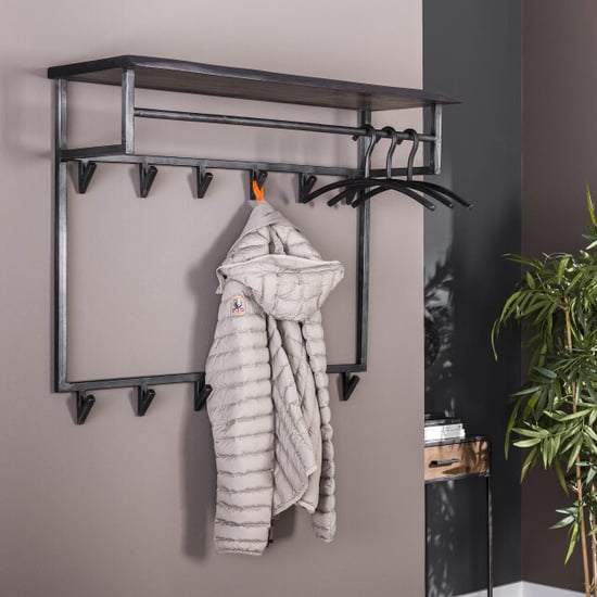 Hoyz Hoyz kapstok yucon hoog 12 haken hoedenplank massief acaciahout 100x30x80 - Image 1