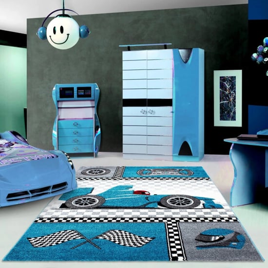 Muratap Kids formule 1 vloerkleed kinderkamer blauw / grijs laagpolig- 80x150 cm - Image 1