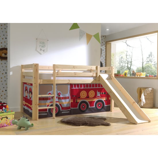 Lucevi pino halfhoogslaper h115cm + ladder + glijbaan + fire truck gordijntjes - Image 1
