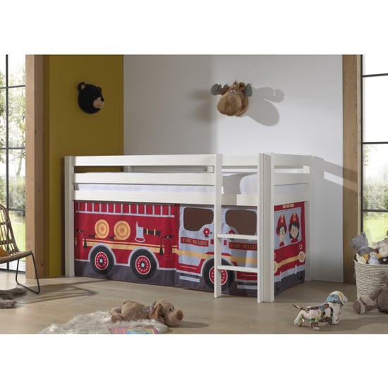 Lucevi pino halfhoogslaper h115cm met ladder 90 x 200 cm fire truck - Image 1