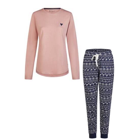By Louise Dames pyjama set lang katoen roze/donkerblauw norwegian jacquard print - Image 1