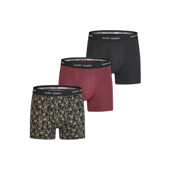 Happy Shorts Heren boxershorts trunks 3-pack zwart/bordeaux rood - Image 1