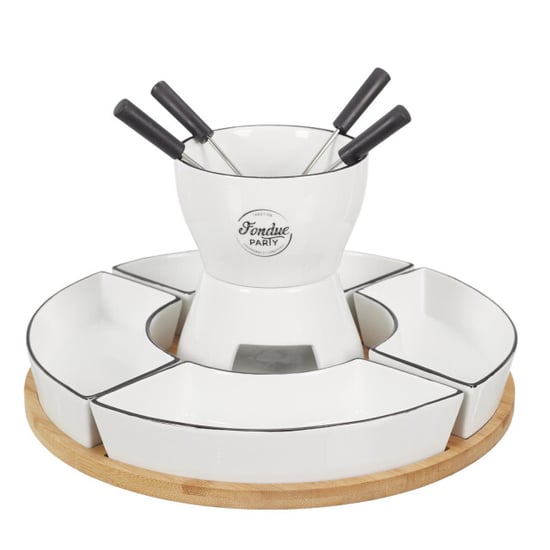 Casa di Elturo Fondue set voor 4 personen bamboe en porselein inclusief schalen en vorkjes - Image 1