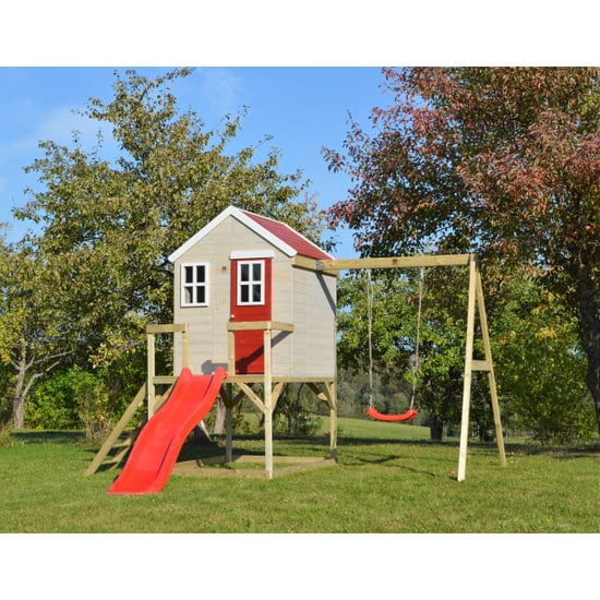 Wendi Toys Wtm24 houten speelhuis met glijbaan en schommel | 330x350x242 cm - Image 1