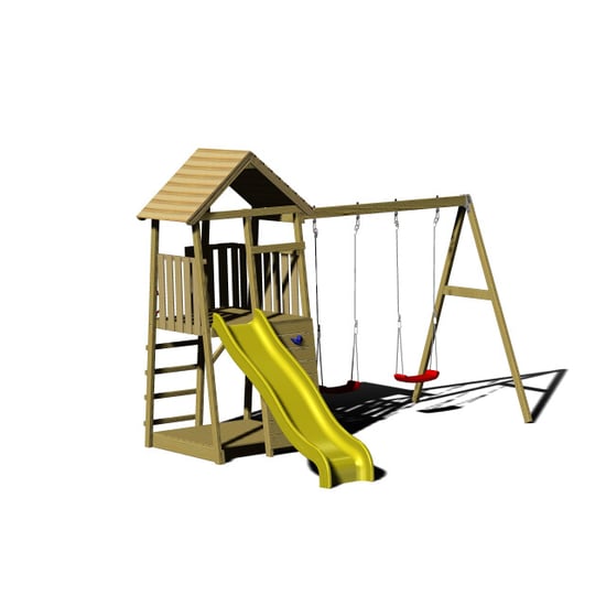 Wendi Toys Houten speeltoren pinguïn glijbaan, klimwand en 2 schommels - Image 1