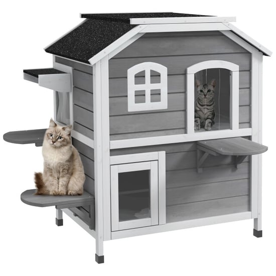 4goodz Pawhut houten kattenhuis 78x55x91 cm waterdicht - Image 1