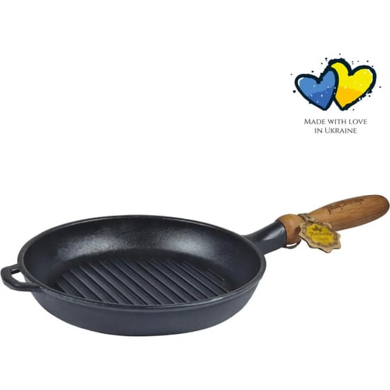 Maysternya Grillpan gietijzer met houten handvat ø 24 x 4 cm zwart - Image 1