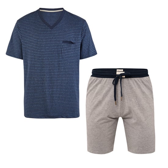 Phil & Co Essential shortama heren korte pyjama katoen blauw / grijs - Image 1
