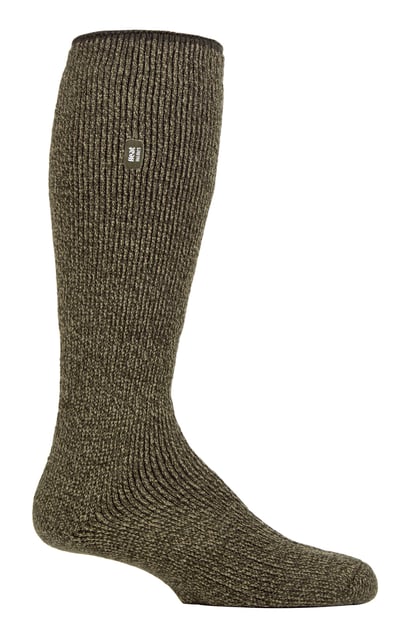 Heat Holders - Mens Long Leg Outdoor Merino Wool Thermal Socks with Reinforced Heel and Toe for Winter - Khaki