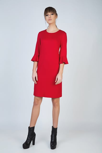 Rotes Kleid mit Ã„rmeln aus Stretchstoff von Punto di Roma