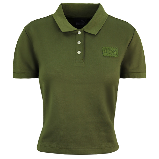 Puma x Rihanna Fenty Baby Polo geschnittenes Hemd Olive Womens Top 574286 01