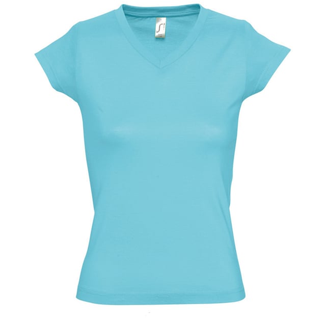 SOLs Damen/Damen Mond V-Ausschnitt Kurzarm T-Shirt (Blaues Atoll)