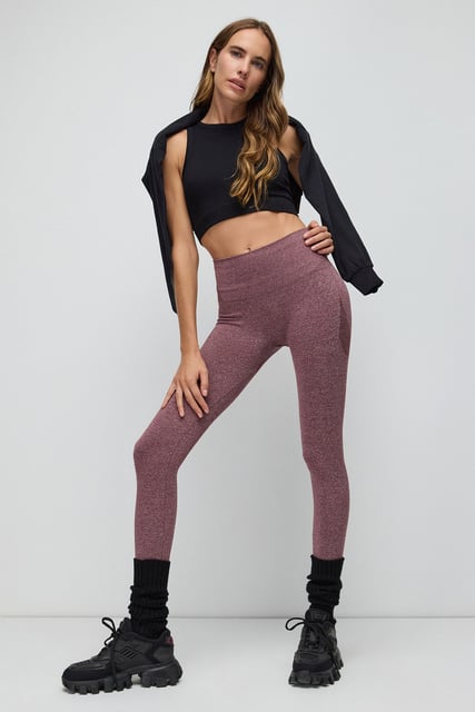 Dunkelrosa Hohe Taille Stretch Stoff Nahtlose Sport Leggings
