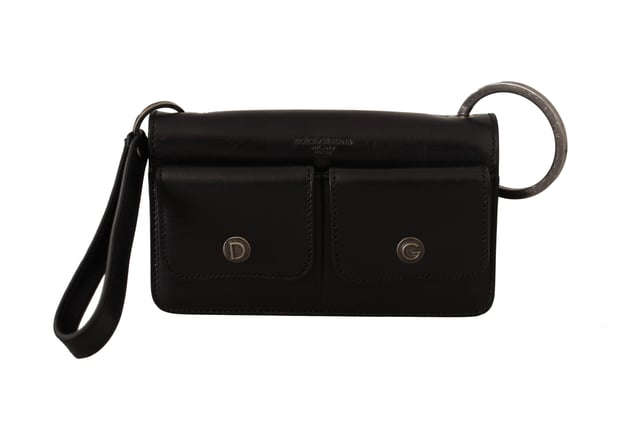 Dolce & Gabbana Black Leather Wristlet Mini Bag Card Bill Men's Wallet
