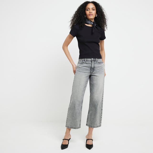 River Island Womens Cropped Jeans Grey Relaxed Straight Fit