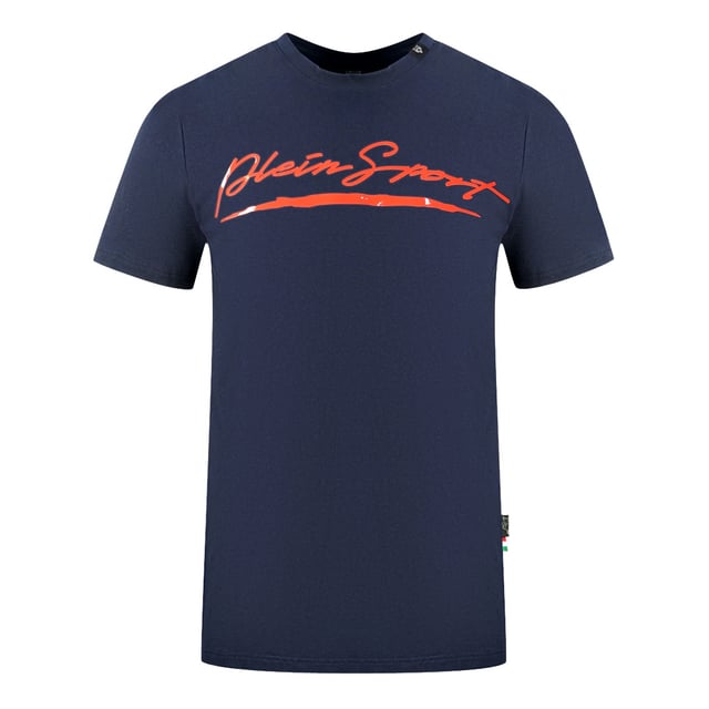 Plein Sport Brand Signature Logo Marineblaues T-Shirt