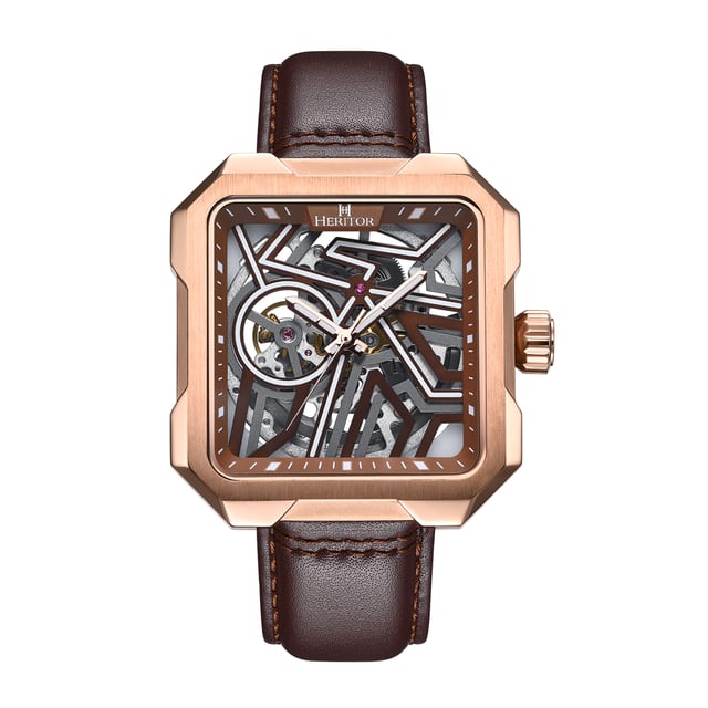 Montre squelette automatique Campbell avec bracelet en cuir Heritor